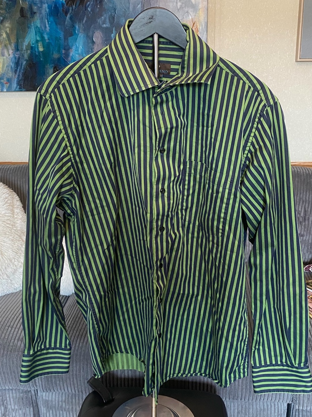 Toscano Striped Green and Black Long-Sleeve Dress Shirt
